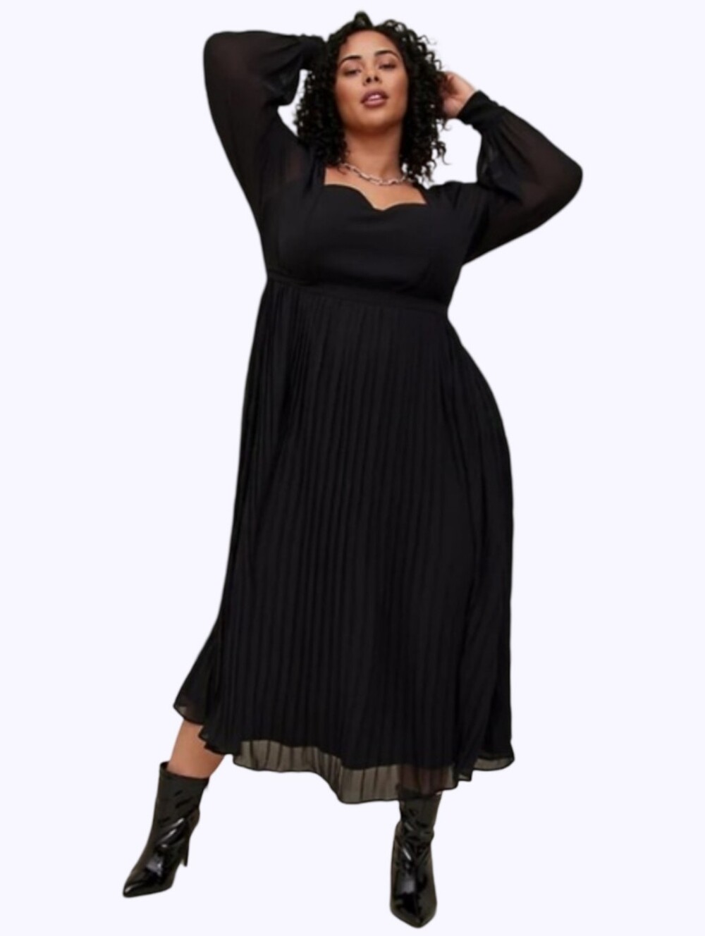 Torrid Black Long Sleeve Pleated Maxi Party Formal Dress Plusโ Size 2X
